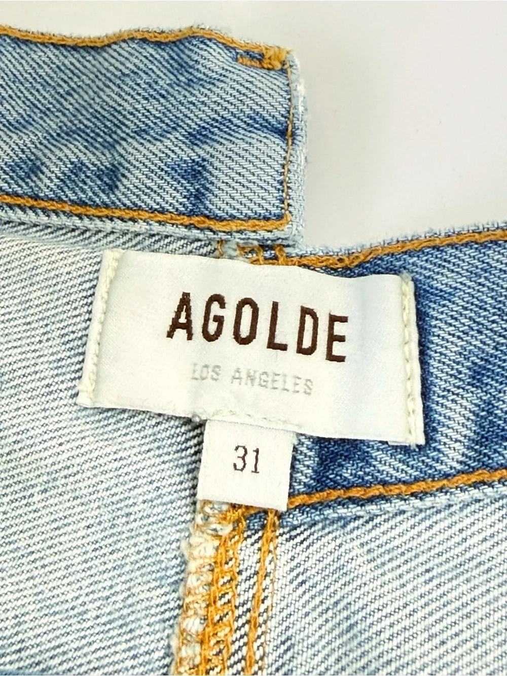 AGOLDE CRISS CROSS FRAYED HEM BLUE JEAN SHORTS - Picture 5 of 9